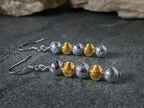 Gibeon Meteorite Earrings Featuring 24K Gold Cat Eye Beads