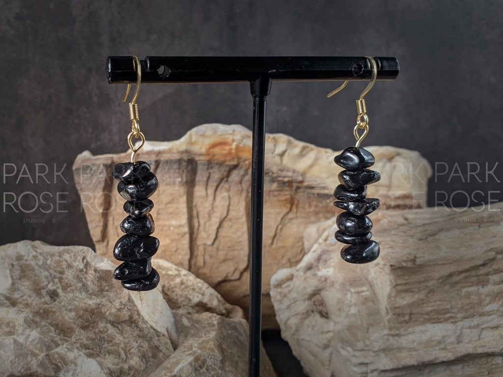 Black Tourmaline Polished Chip Earrings (8mm)