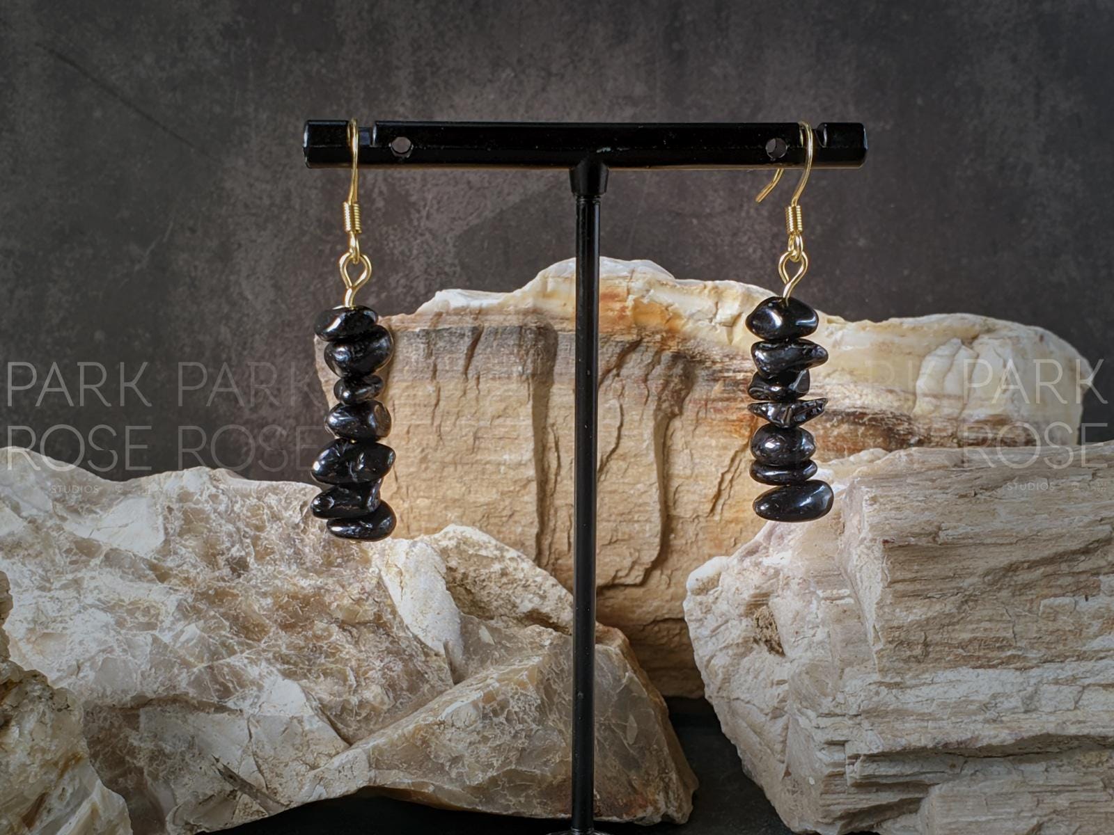 Black Tourmaline Polished Chip Earrings (8mm)