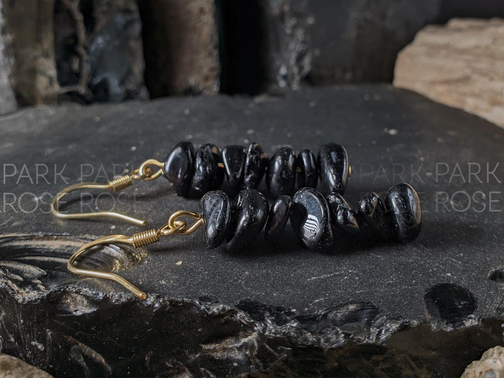 Black Tourmaline Polished Chip Earrings (8mm)