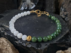Two Tone Nephrite Jade Bracelet: 24K Gold Cat Eye Bead (6mm)