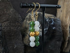 Nephrite Green & White Jade Earrings: 24K Pure Gold Cat Eye Beads (6mm)