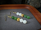 Nephrite Green & White Jade Earrings: 24K Pure Gold Cat Eye Beads (6mm)