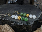 Nephrite Green & White Jade Earrings: 24K Pure Gold Cat Eye Beads (6mm)