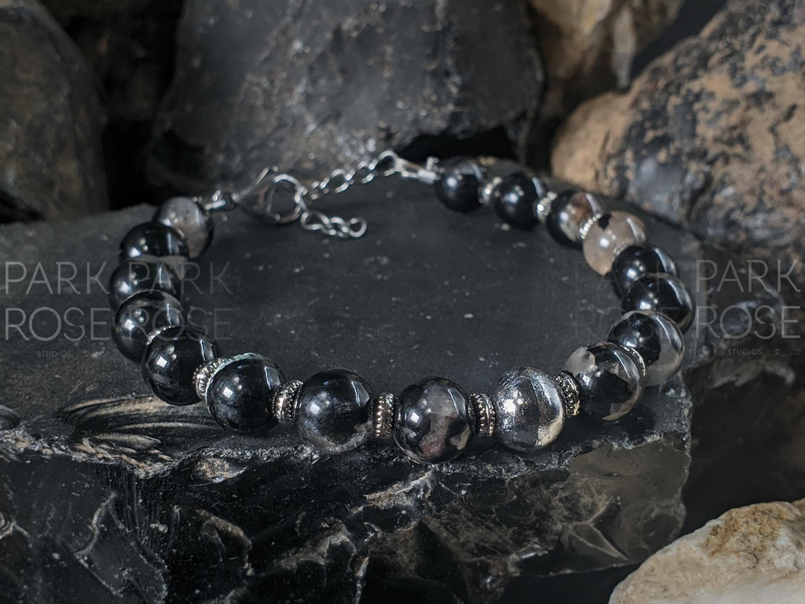 Calico Tourmaline Meteorite Bracelet (8mm)
