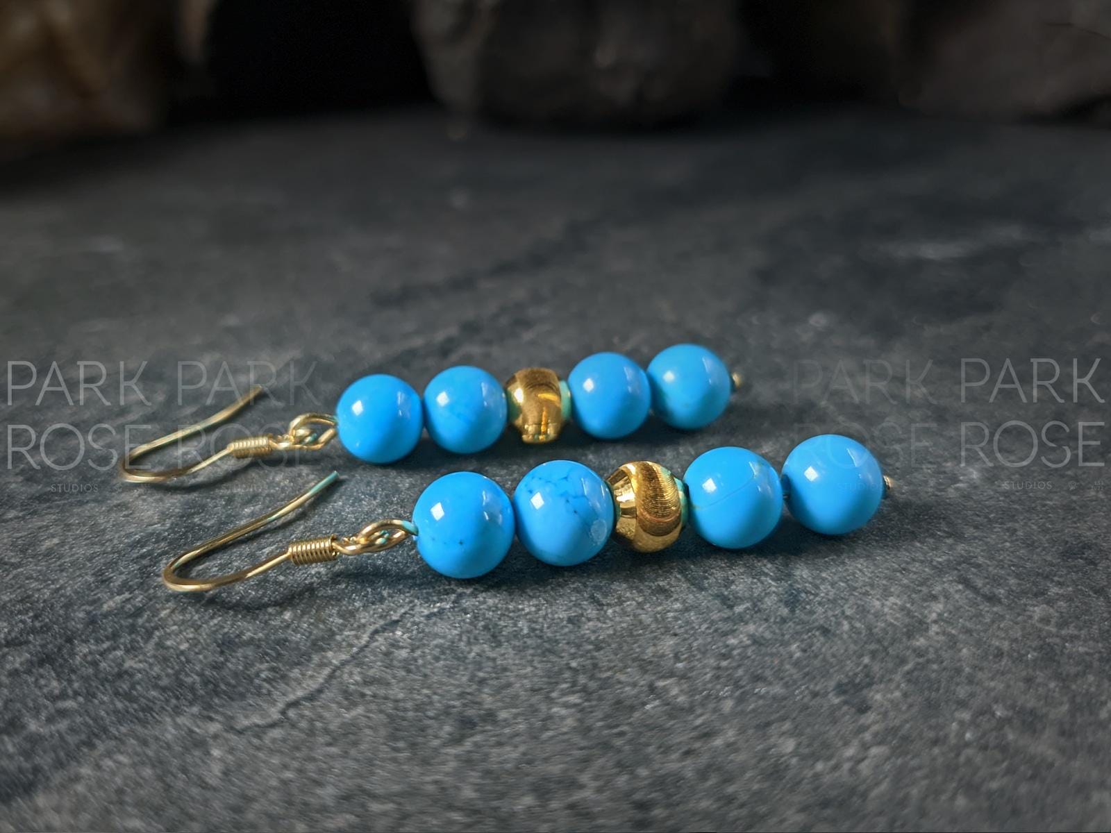 Sleeping Beauty Turquoise Earrings: 24K Gold Cat Eye Bead (6mm)