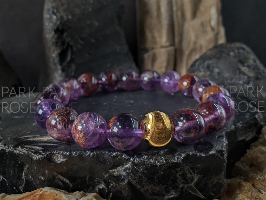 Super Seven Gemstone Bracelet: 24K Solid Gold Cat Eye Bead (10mm)