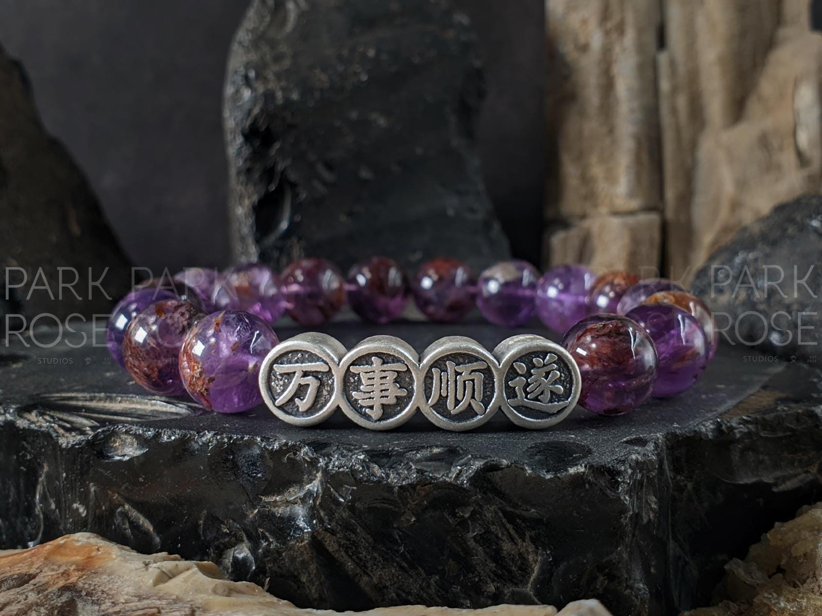 Super Seven Gemstone Bracelet: 999 Pure Silver New Year Everything is Well Blessing Bead (10mm)