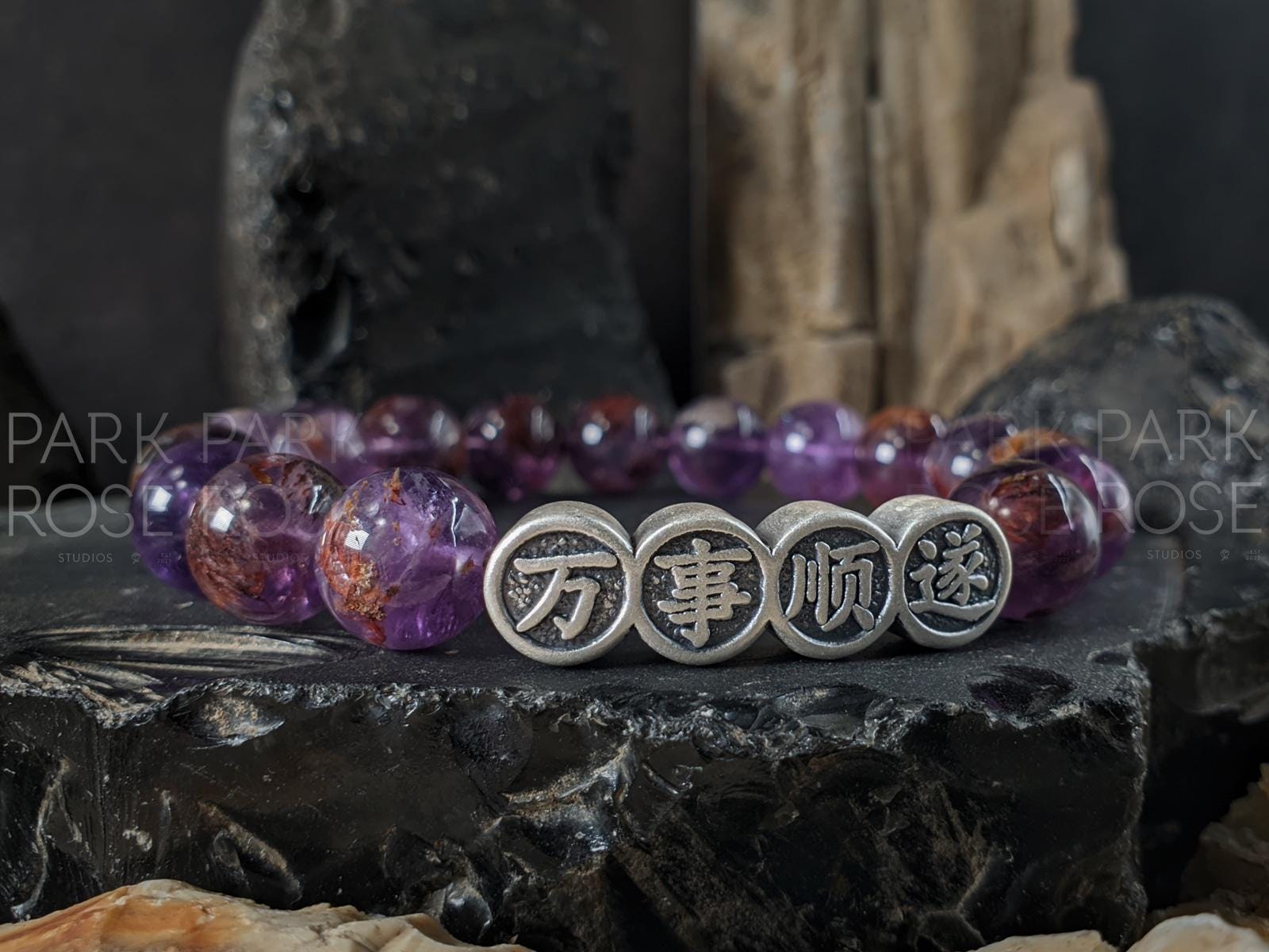 Super Seven Gemstone Bracelet: 999 Pure Silver New Year Everything is Well Blessing Bead (10mm)