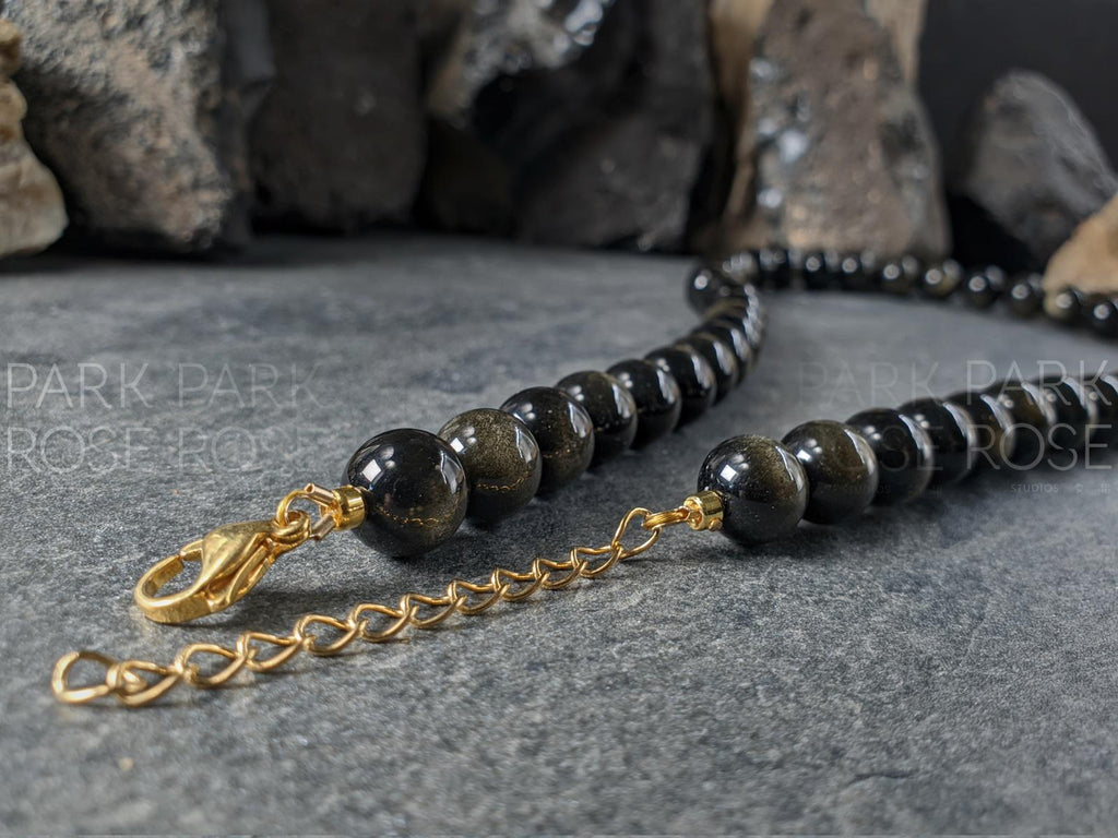 7A Gold Obsidian Gemstone Necklace: Obsidian Jewelry (10mm)