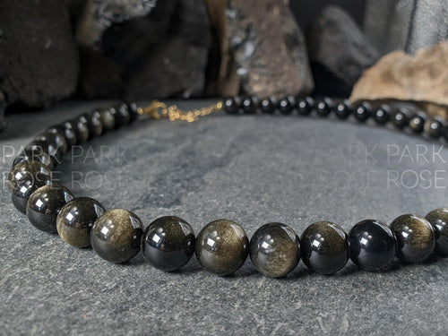 7A Gold Obsidian Gemstone Necklace: Obsidian Jewelry (10mm)