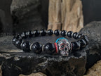 Day of the Dead "DJ" Bracelet, Sterling Silver Skull and Black Tourmaline (8mm)