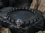 Day of the Dead "DJ" Bracelet, Sterling Silver Skull and Black Tourmaline (8mm)