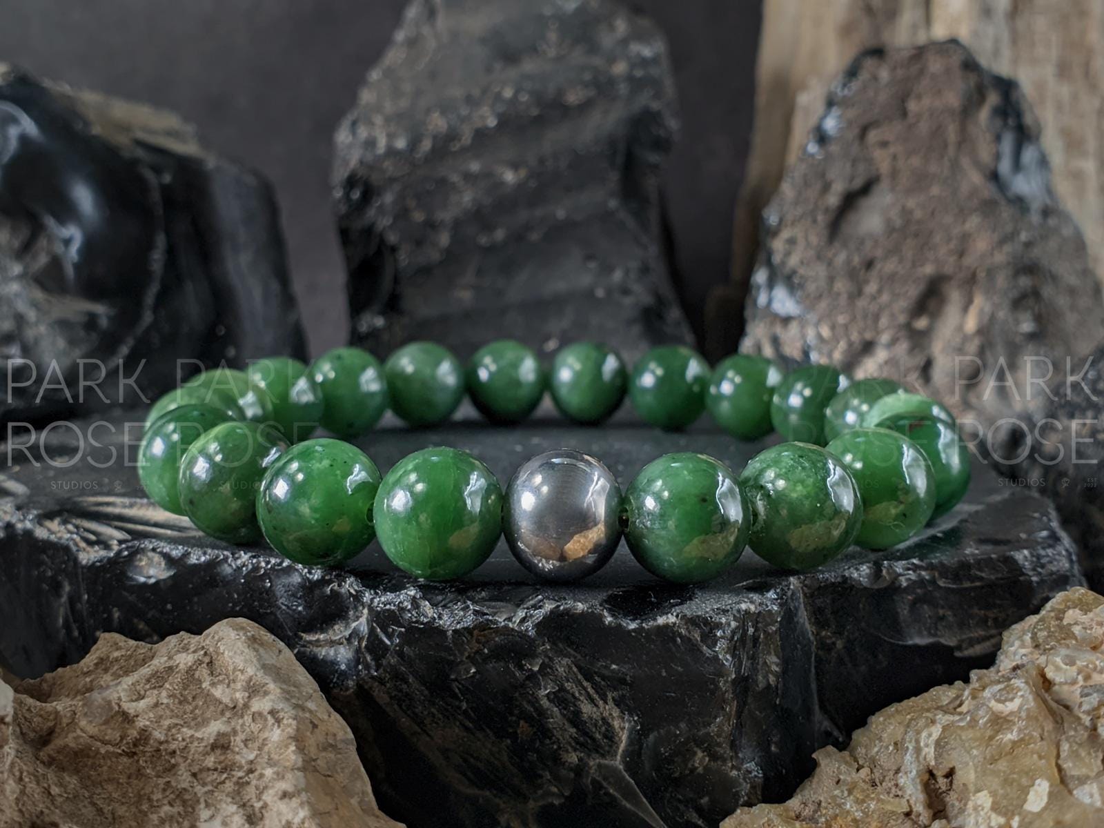 Chunky Nephrite Green Jade Bracelet (10mm)