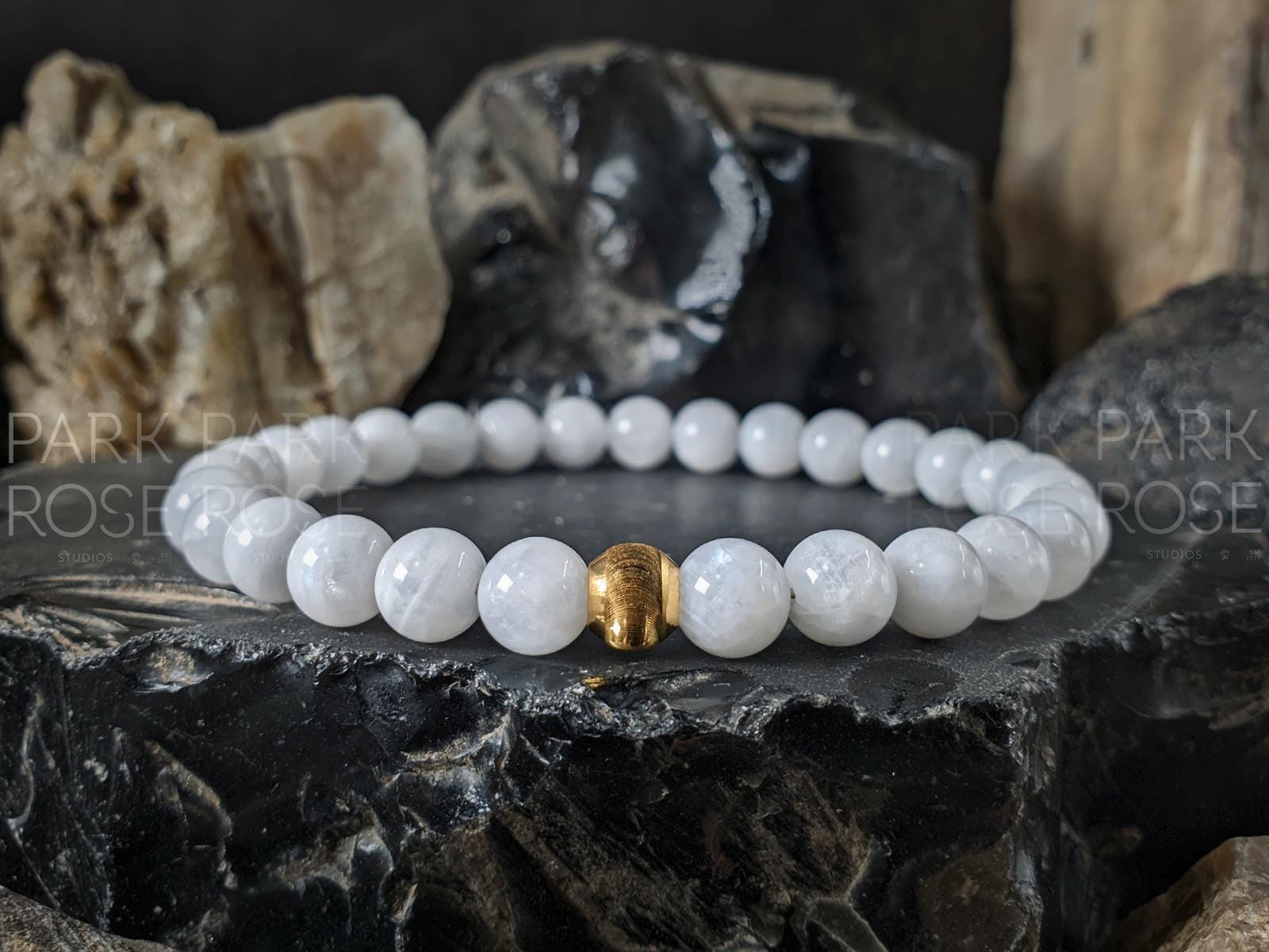 24K Solid Gold Cat Eye Bead Bracelet: Sri Lanka Moonstone (6/8/10mm)