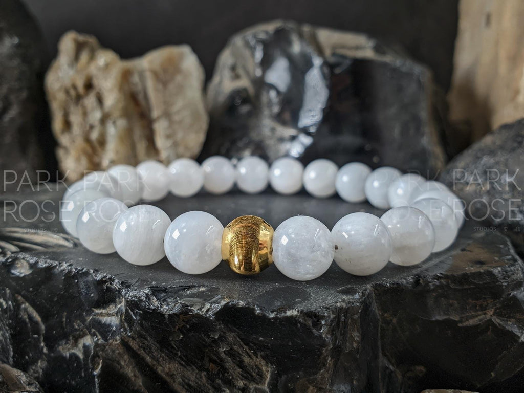 24K Solid Gold Cat Eye Bead Bracelet: Sri Lanka Moonstone (6/8/10mm)