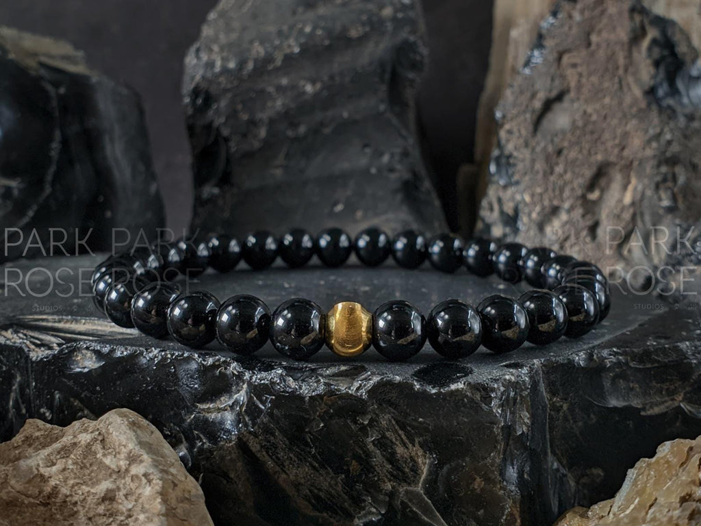 Natural Spinel Bracelet: 24K Solid Gold Cat Eye Bead, (6/8mm)