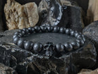 Russian Shungite Stainless Steel or 925 Sterling Silver Skull Bracelet (8mm)