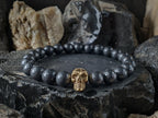 Russian Shungite Stainless Steel or 925 Sterling Silver Skull Bracelet (8mm)