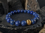 Lapis Lazuli Gemstone Bracelet: 24K Gold Cat Eye Bead (10mm)