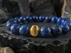 Lapis Lazuli Gemstone Bracelet: 24K Gold Cat Eye Bead (10mm)