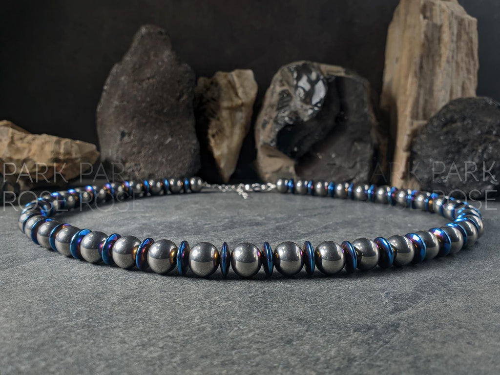 Blue Hematite Titanium Necklace: Grade 2 Titanium (10mm)