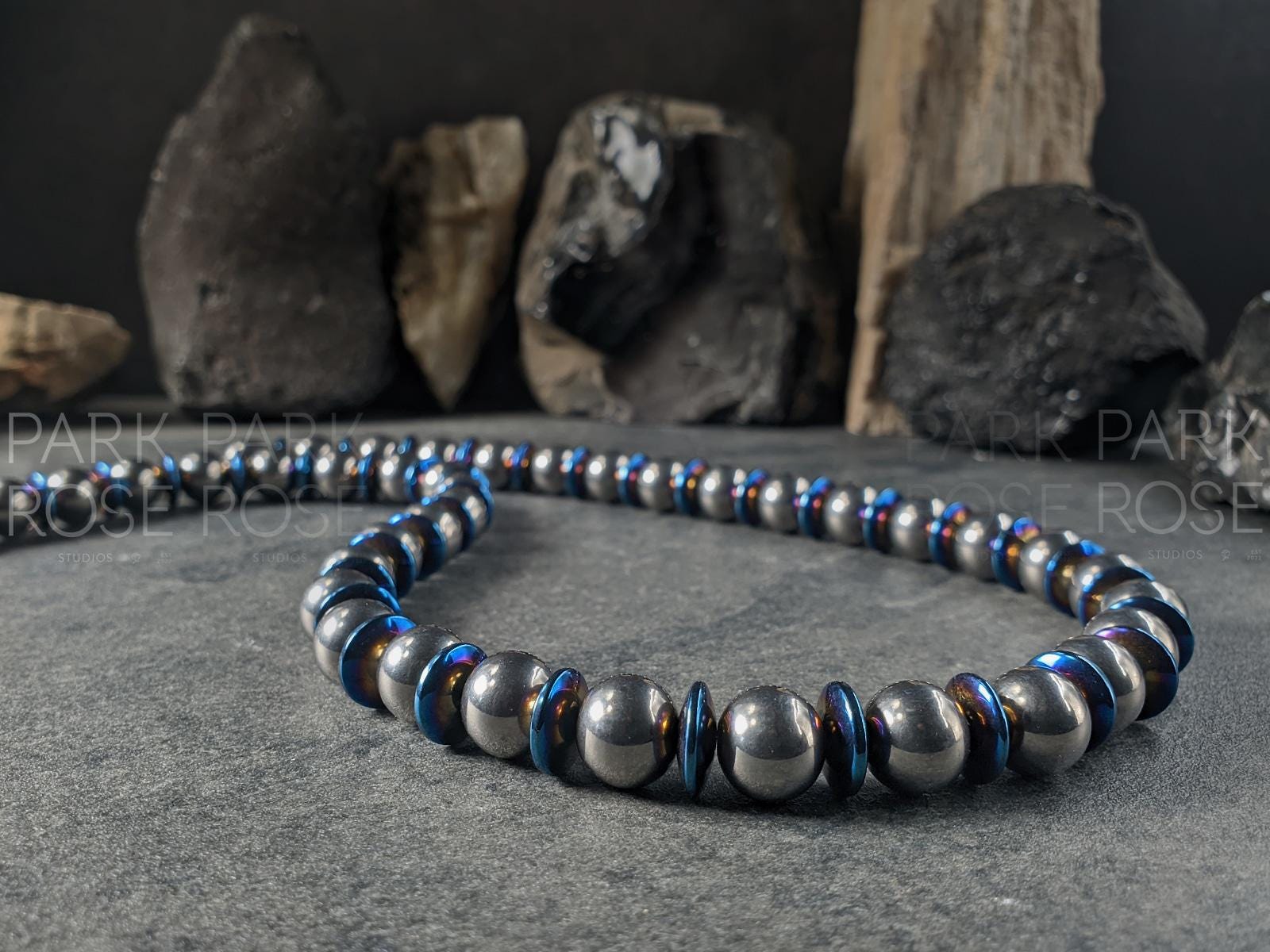 Blue Hematite Titanium Necklace: Grade 2 Titanium (10mm)