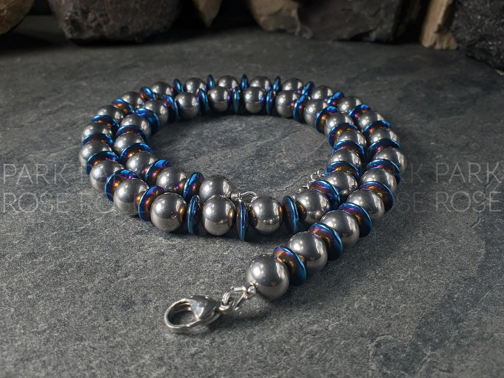 Blue Hematite Titanium Necklace: Grade 2 Titanium (10mm)
