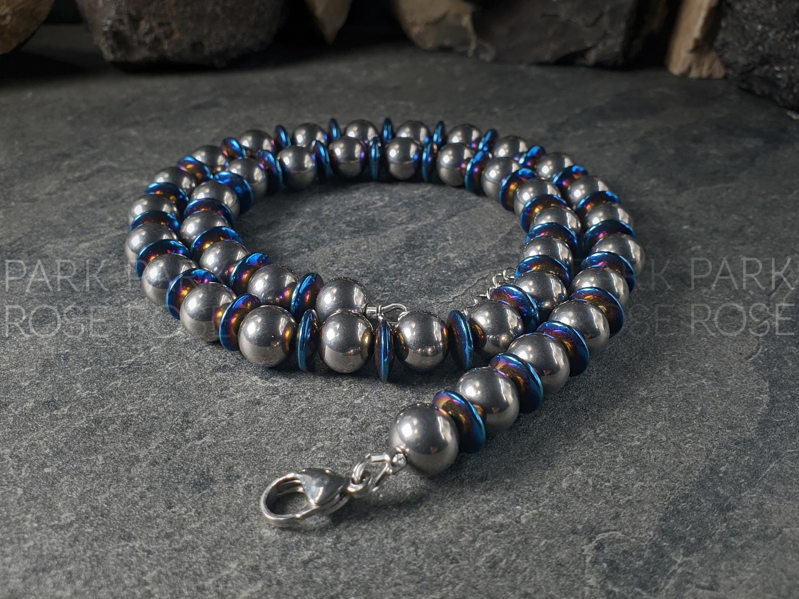 Blue Hematite Titanium Necklace: Grade 2 Titanium (10mm)