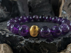 Amethyst Gemstone Bracelet: 24K Pure Gold Cat Eye Bead (10mm)