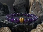 Amethyst Gemstone Bracelet: 24K Pure Gold Cat Eye Bead (10mm)