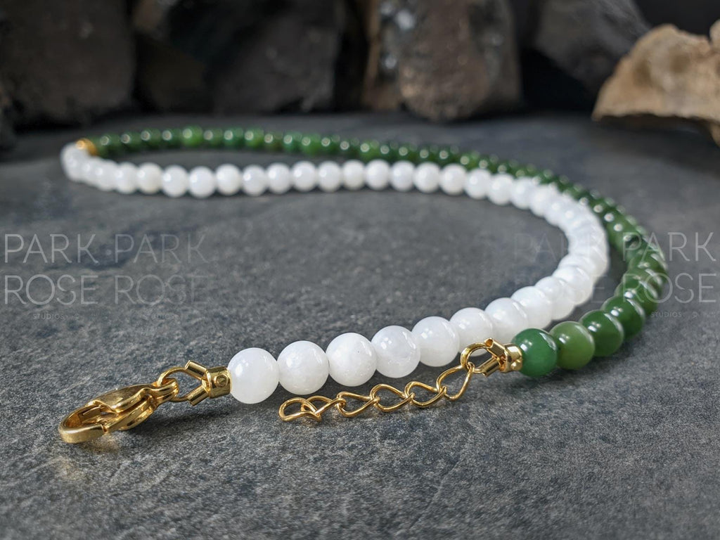 Yin Yang Nephrite Jade Beaded Necklace: 24K Gold Cat Eye Bead (6mm)