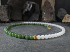 Yin Yang Nephrite Jade Beaded Necklace: 24K Gold Cat Eye Bead (6mm)