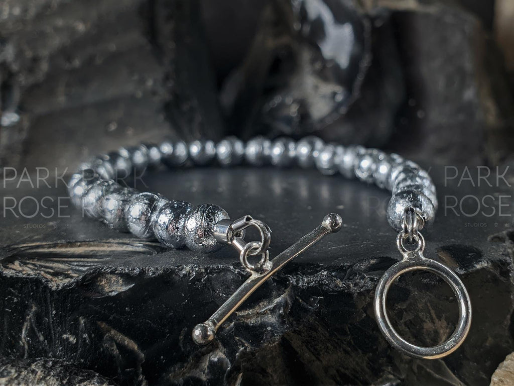 Gibeon Meteorite Bracelet: Sterling Silver Toggle Clasp (6mm)