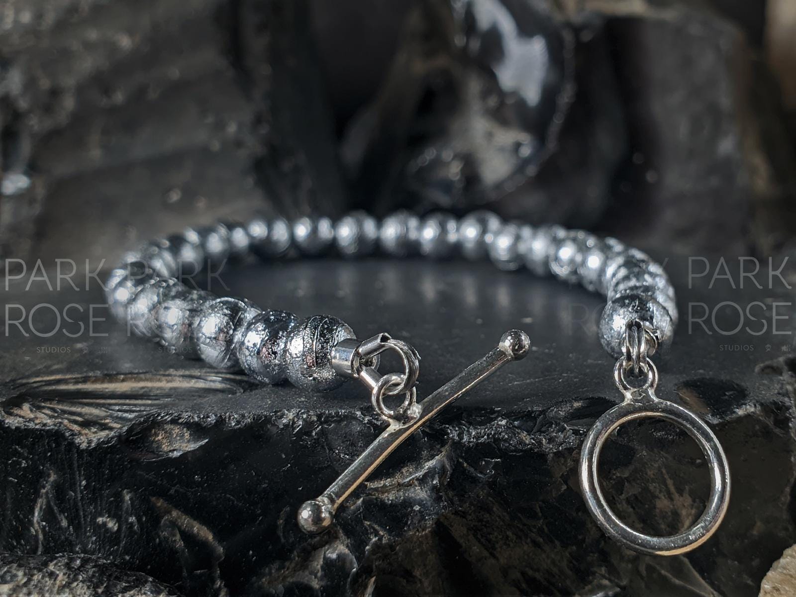 Gibeon Meteorite Bracelet: Sterling Silver Toggle Clasp (6mm)