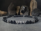 Uruguay Black Onyx, Titanium, Meteorite, Hematite Necklace (10mm)
