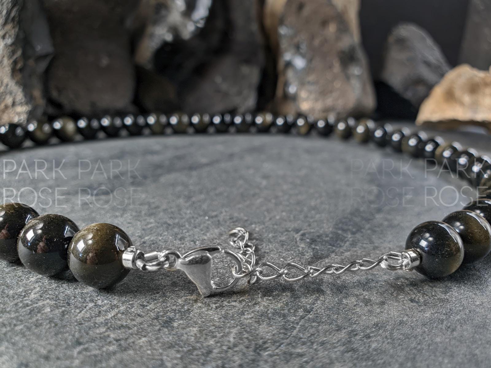 7A Gold Obsidian Gemstone Necklace: Obsidian Jewelry (10mm)
