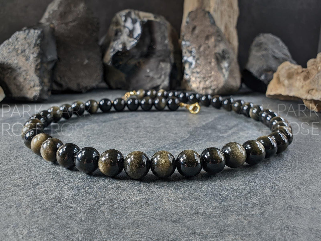 7A Gold Obsidian Gemstone Necklace: Obsidian Jewelry (10mm)