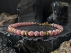 Dainty Argentinian Rhodochrosite Bracelet: 24K Solid Gold Cat Eye Bead (5mm)