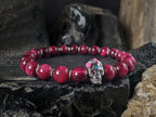 Sugar Skull Bracelet: 925 Sterling Silver Skull with Pink Tiger's Eye, Tourmaline or Moonstone (8mm)