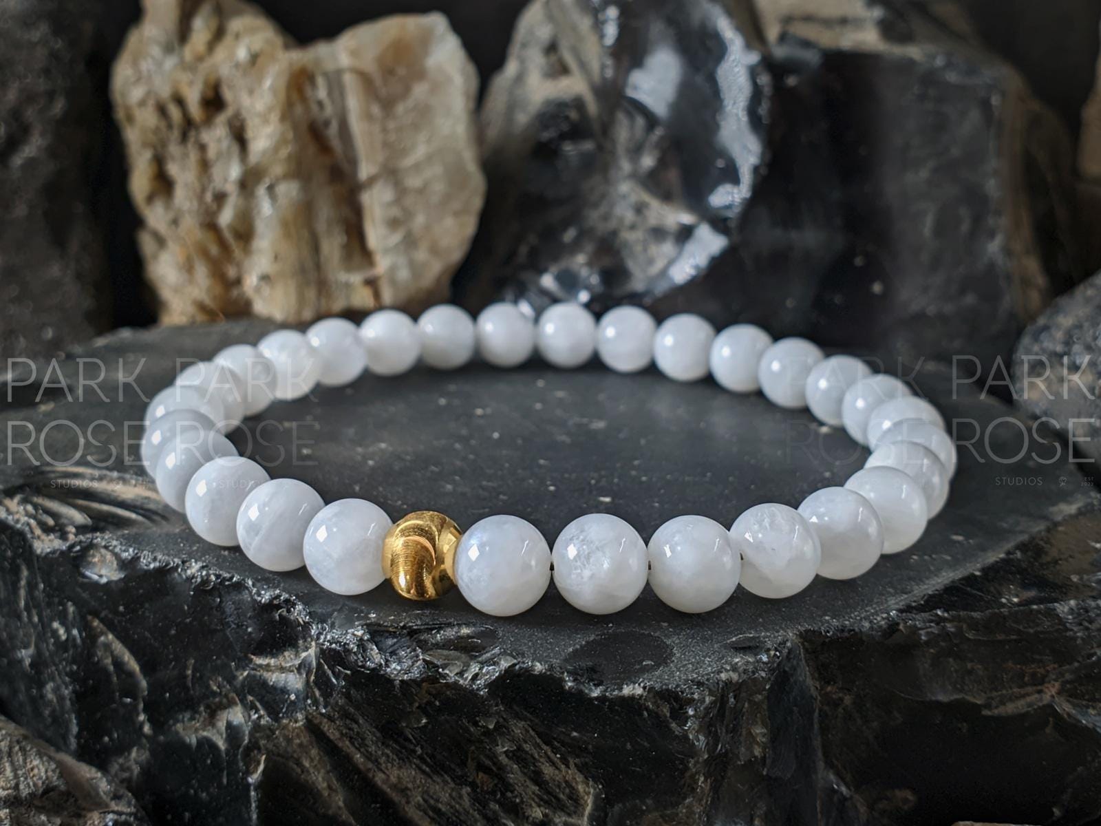 24K Solid Gold Cat Eye Bead Bracelet: Sri Lanka Moonstone (6/8/10mm)