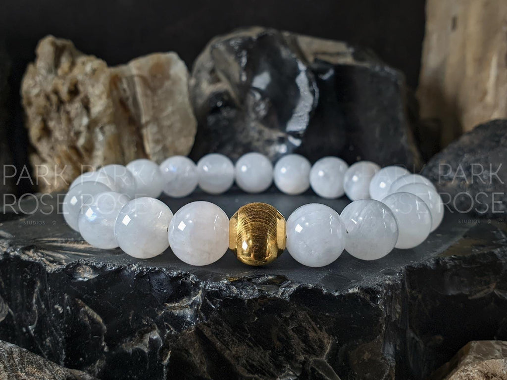 24K Solid Gold Cat Eye Bead Bracelet: Sri Lanka Moonstone (6/8/10mm)