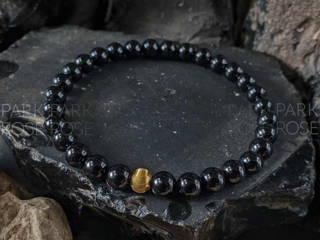 Natural Spinel Bracelet: 24K Solid Gold Cat Eye Bead, (6/8mm)