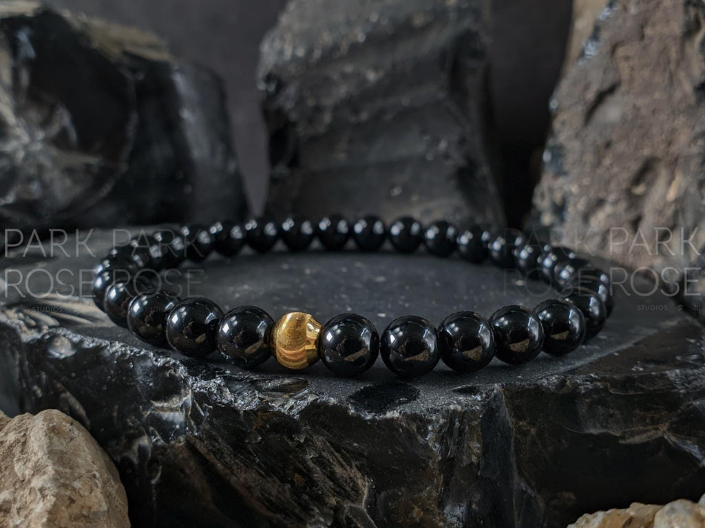 Natural Spinel Bracelet: 24K Solid Gold Cat Eye Bead, (6/8mm)
