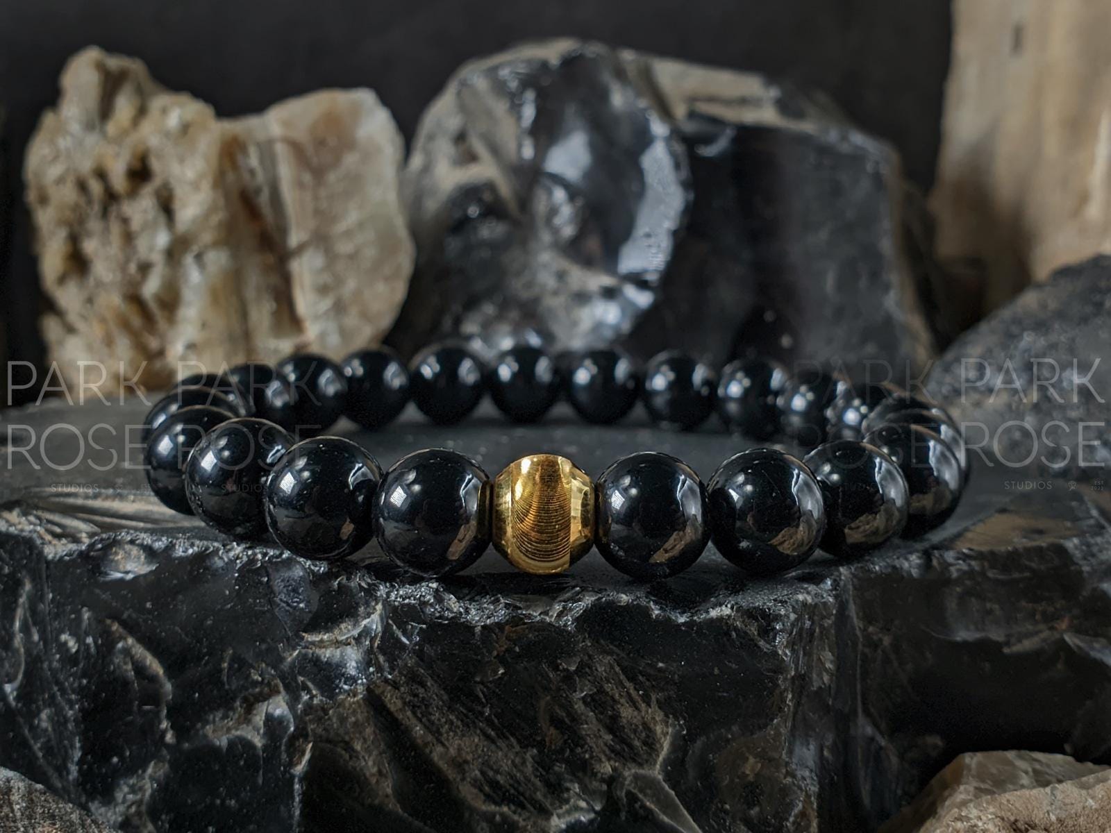 Natural Spinel Bracelet: 24K Solid Gold Cat Eye Bead, (6/8mm)