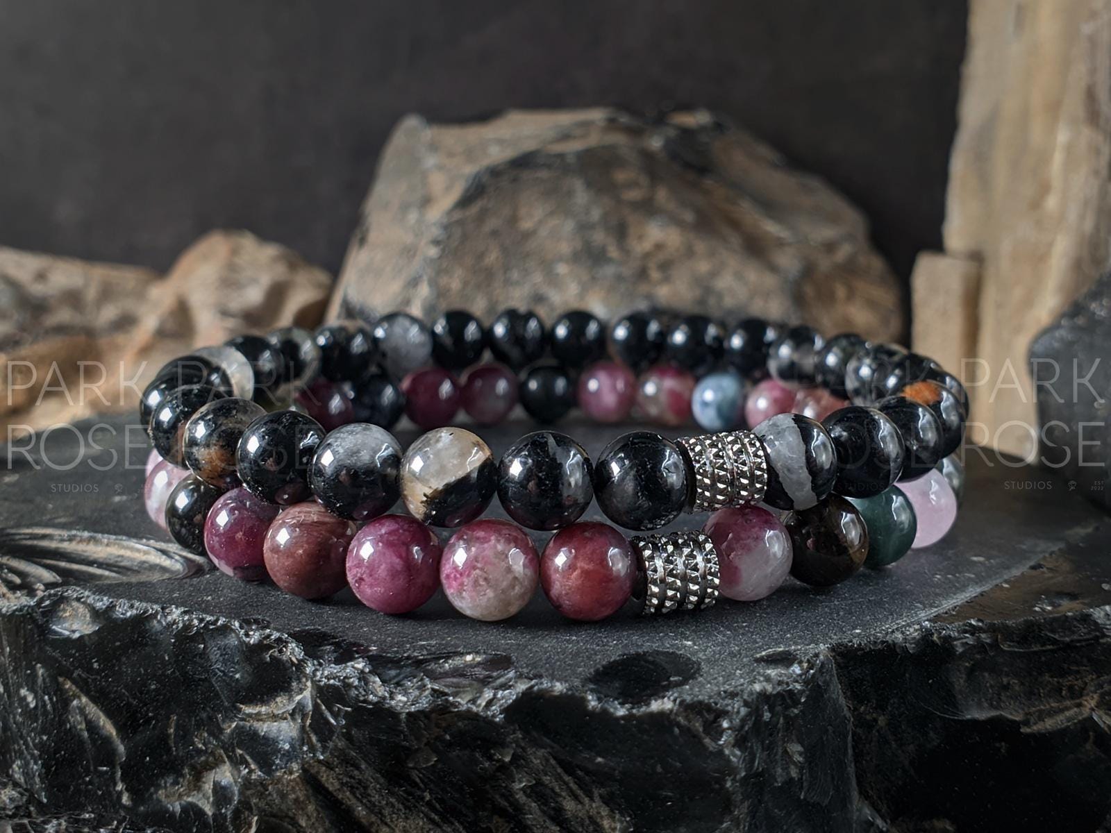 Bundle: Watermelon & Calico Tourmaline Bracelet Set (6mm)