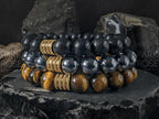 Set of 3 Triple Protection Bracelet Stack: Shungite, Terahertz, Tiger's Eye