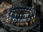 Set of 3 Triple Protection Bracelet Stack: Shungite, Terahertz, Tiger's Eye