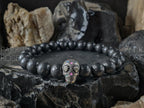 Russian Shungite Stainless Steel or 925 Sterling Silver Skull Bracelet (8mm)