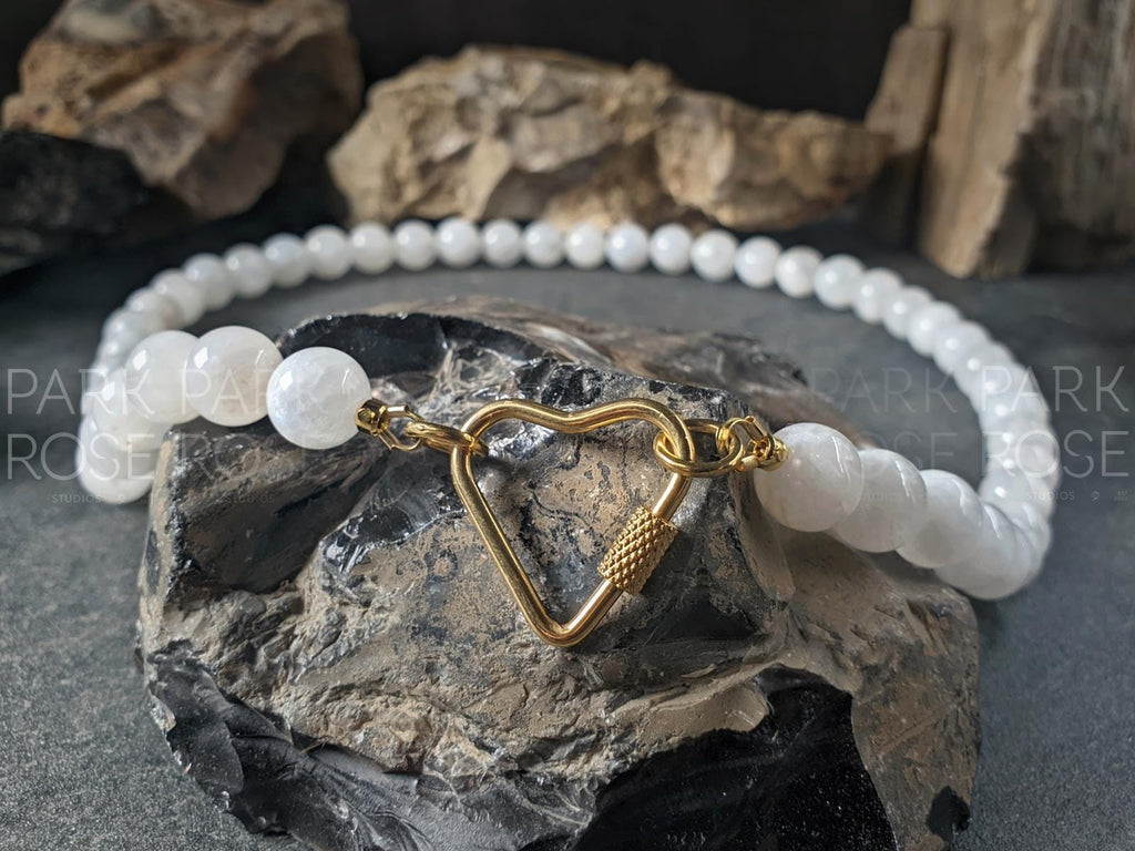 Sri Lanka Moonstone Stainless Steel Carabiner Necklace (10mm)